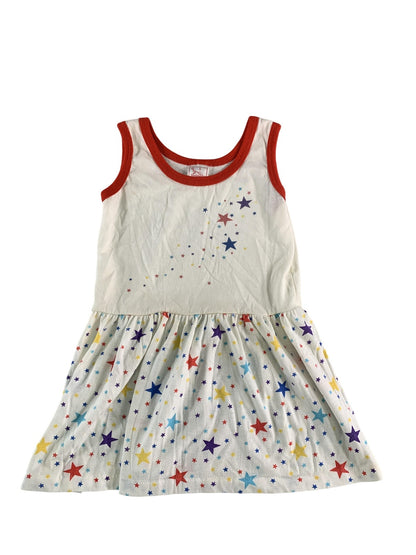 Buster Brown Dress Girls 6 White Red Star Print Sleeveless Ringer Knit Made USA