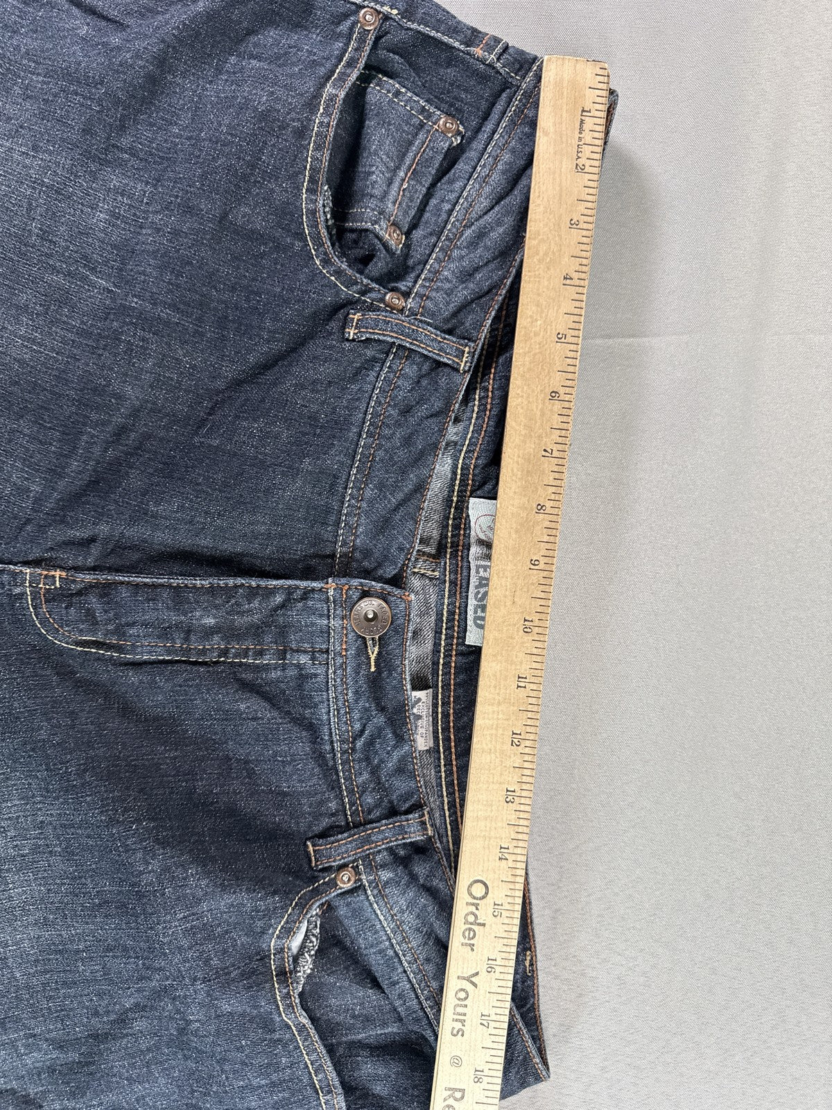 EASED Dark Straight Leg Jeans 26 Blue Cotton Spandex Designer Luxury Mexico