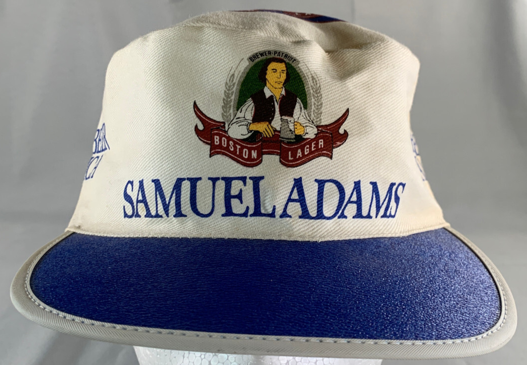 VTG Samuel Adams Beer Hat Boston Lager Blue White Cap Promo Brewer OSFA Rare