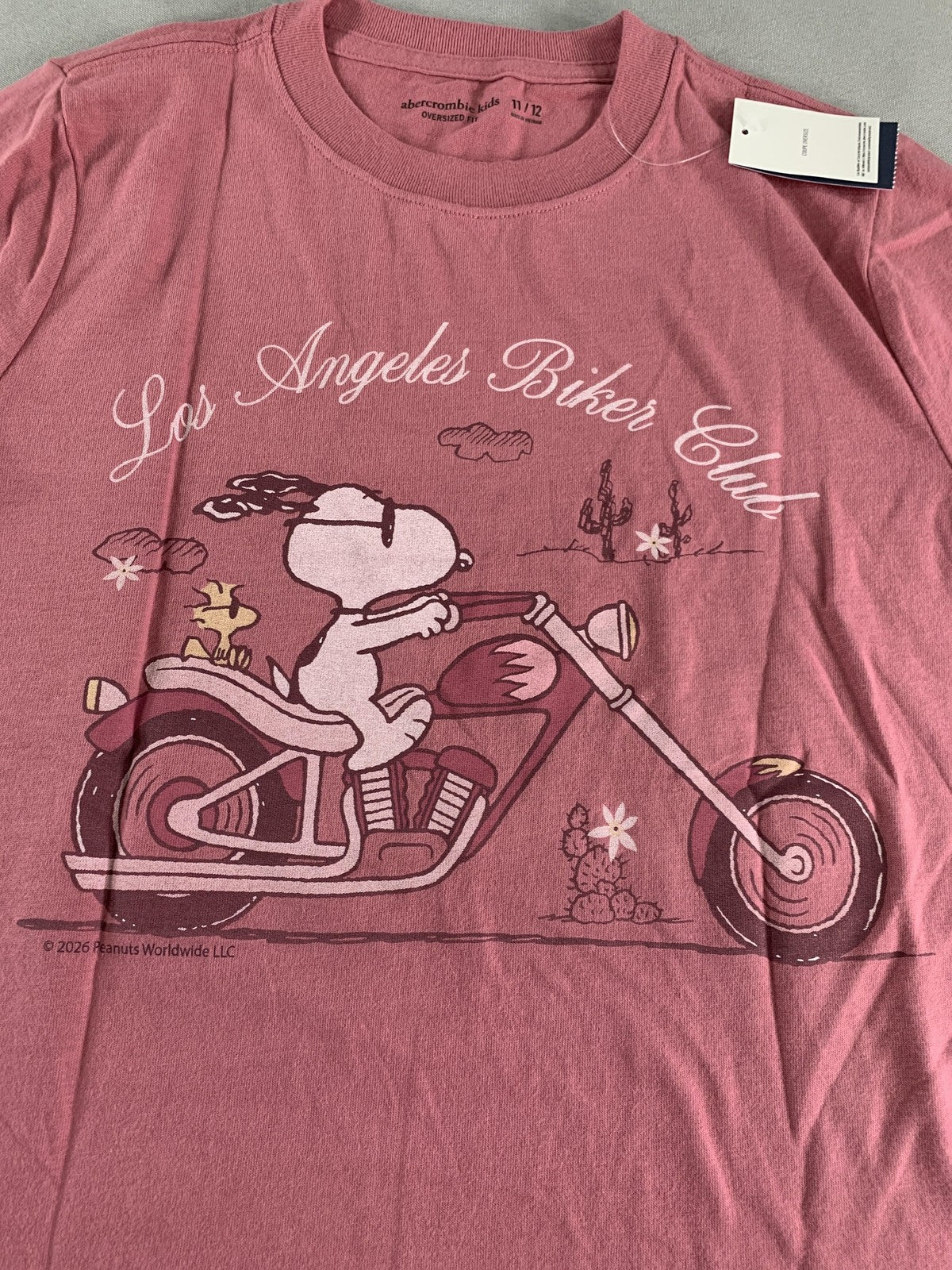 Snoopy Peanuts Shirt Youth 11/12 Pink Abercrombie Kids Biker Graphic Tee code on