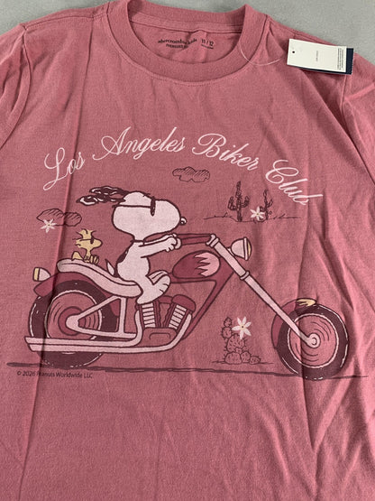 Snoopy Peanuts Shirt Youth 11/12 Pink Abercrombie Kids Biker Graphic Tee code on