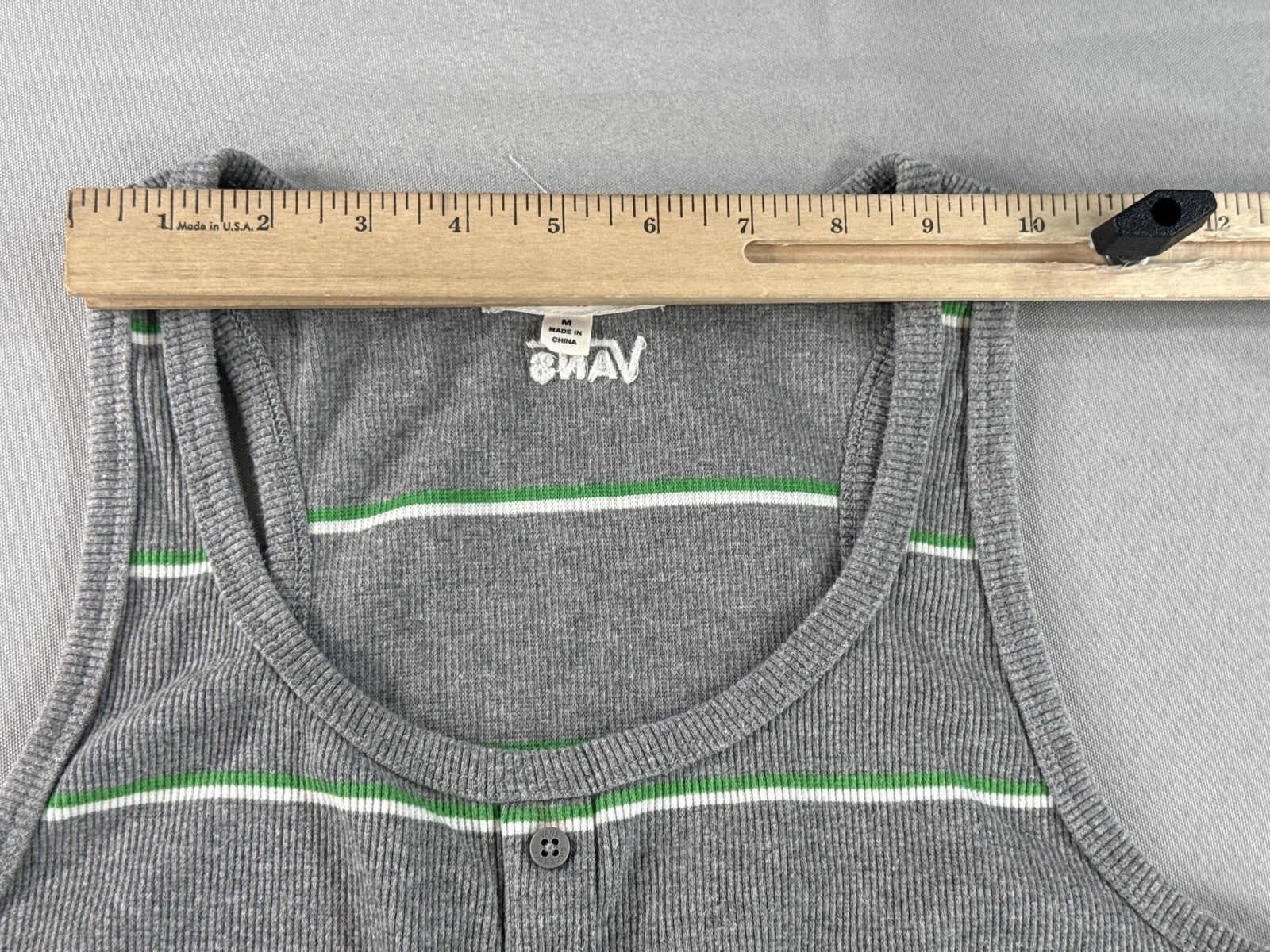 Vans Striped Scoop Neck Sleeveless Dress Womens M Grey Cotton Blend Button Black