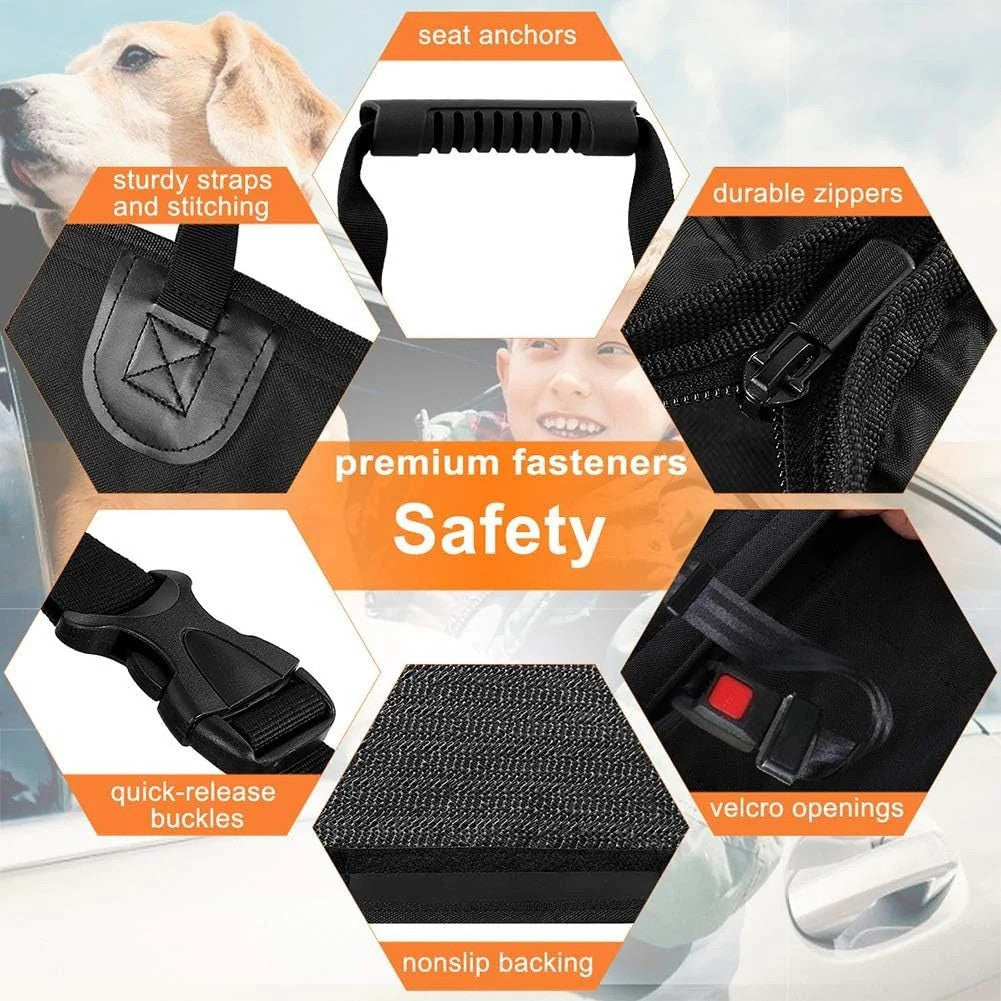 Bark Lover Black Waterproof Dog Car Seat Cover Hammock Trucks SUVs Zipper Sides