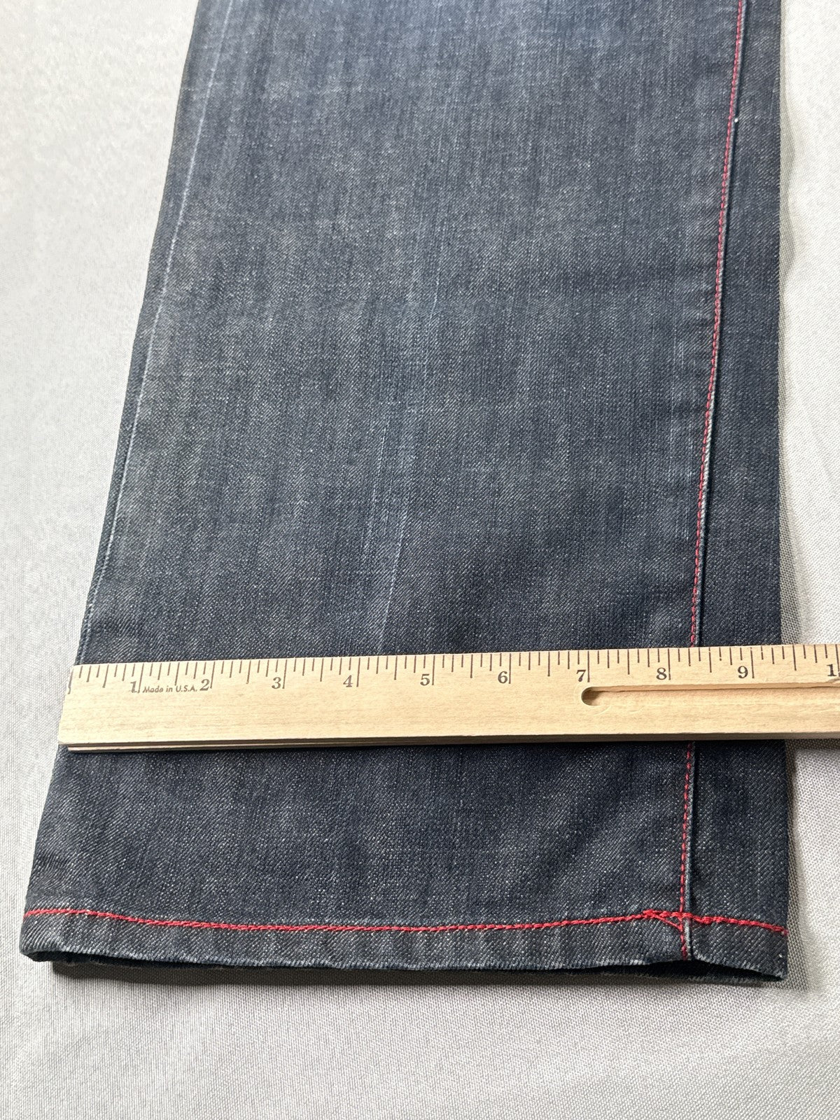 EVISU Classic Straight Leg Jeans 36 Blue 100% Cotton Faded Look Red Denim