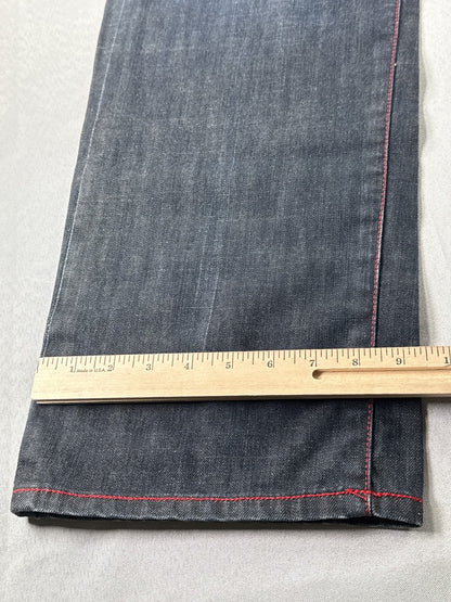 EVISU Classic Straight Leg Jeans 36 Blue 100% Cotton Faded Look Red Denim