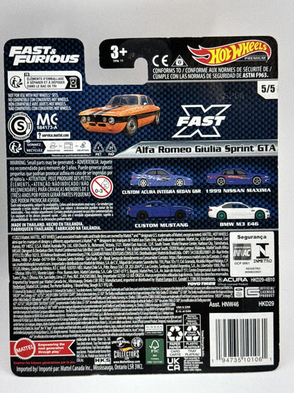 Hot Wheels Premium Fast Alfa Romeo Giulia Furious Diecast Car Orange Metal Set