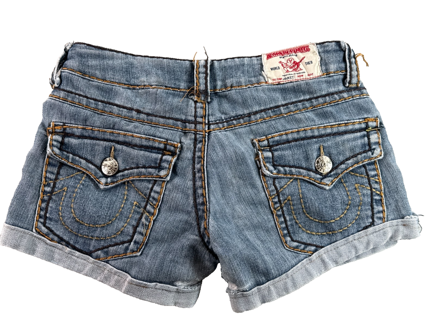 True Religion Girls Denim Shorts Size 11/12 Blue Stretch Cuffed Jean Shorts