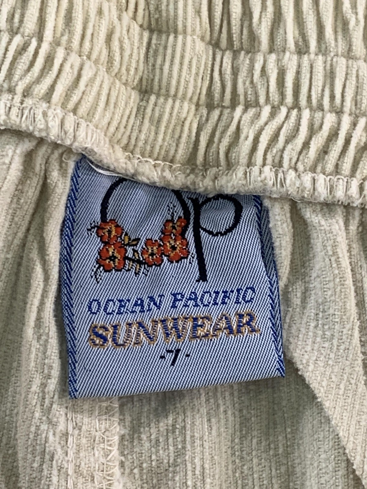 Ocean Pacific Pants Youth 7 Beige Corduroy Elastic Waist Zip Fly OP Sunwear Red
