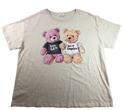 No Comment Plus Teddy Bear Graphic Tee Womens 1X Beige Los Angeles Cute Shirt