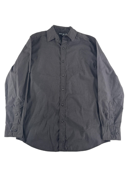 Beverly Hills Polo Club Shirt Mens Small Black Dot Long Sleeve Button Up Dress
