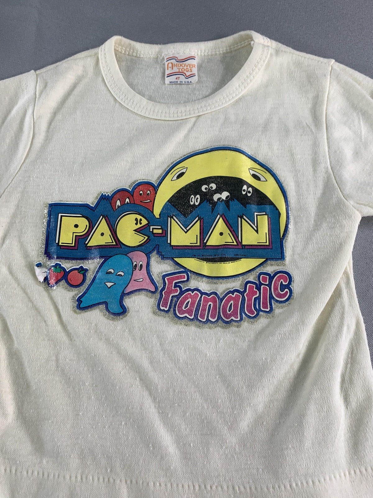 Vintage Pac-Man Fanatic Shirt Boys 4T White Andover Togs Made USA Arcade 80s
