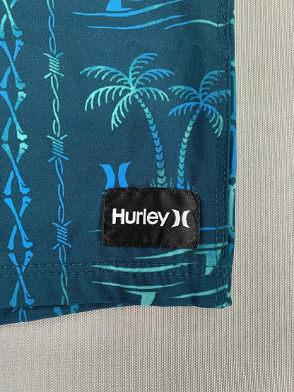 Hurley Boardshorts Boys 18/29 Midnight Teal Palm Tree Swim Trunks Drawstring on