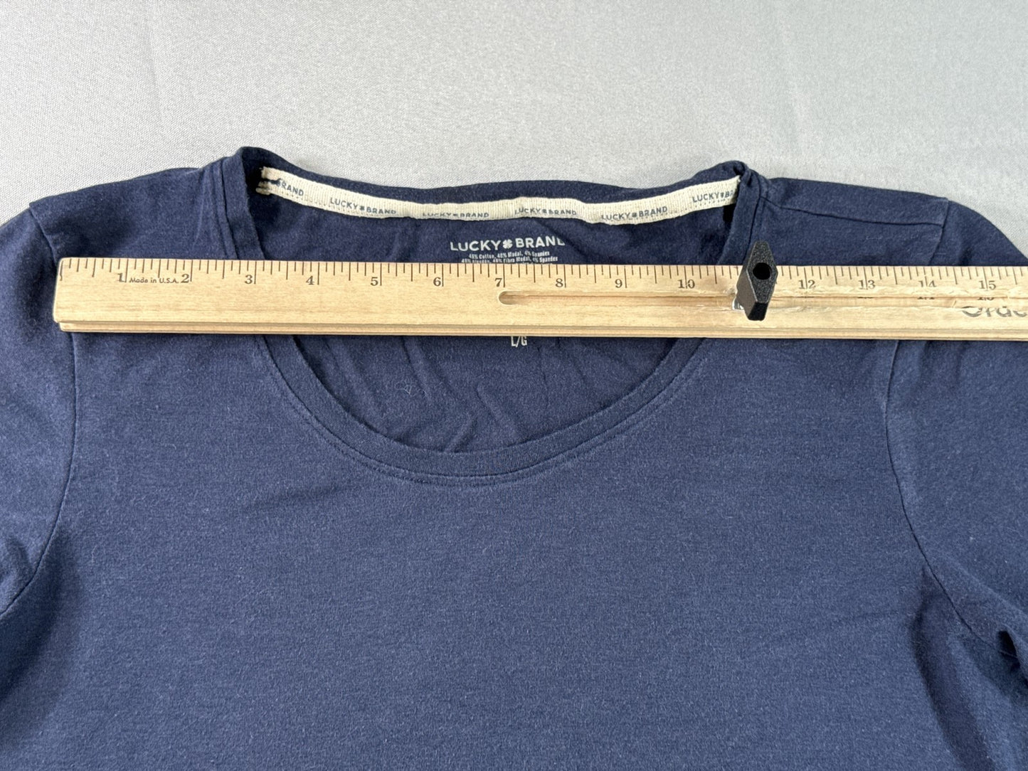 Lucky Brand Long Sleeve Top L/G Navy Blue Scoop Neck Cotton Modal Spandex Womens