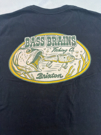 Brixton Bass Brains Fishing Co Collab Black Graphic Tee Short Sleeve Cotton M