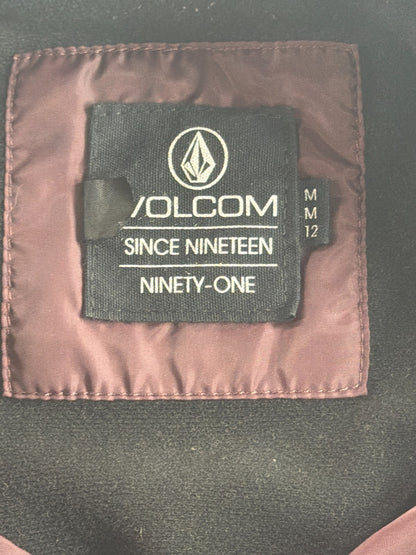Volcom Coach Jacket Women Medium Maroon Script Logo Snap Windbreaker Water Resis