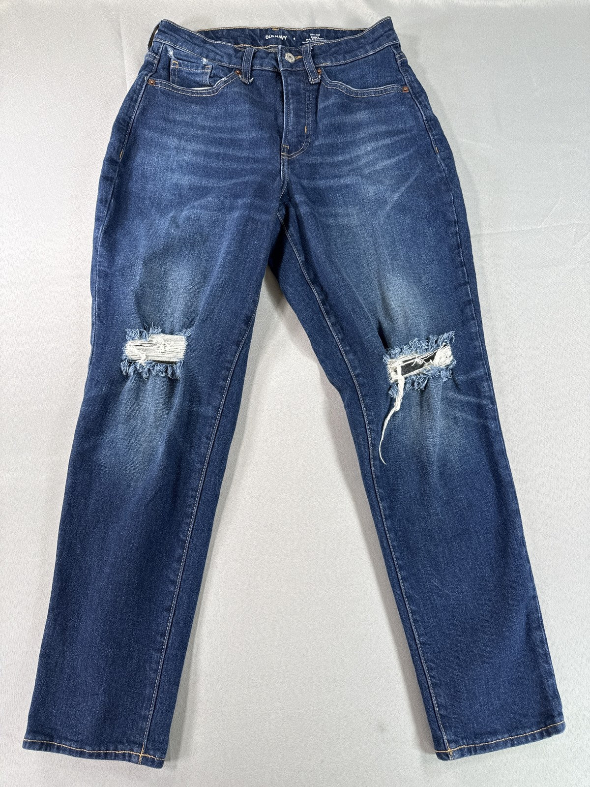 Old Navy Distressed Ripped Jeans Womens Blue Denim Mid Rise Skinny Stretch Rips