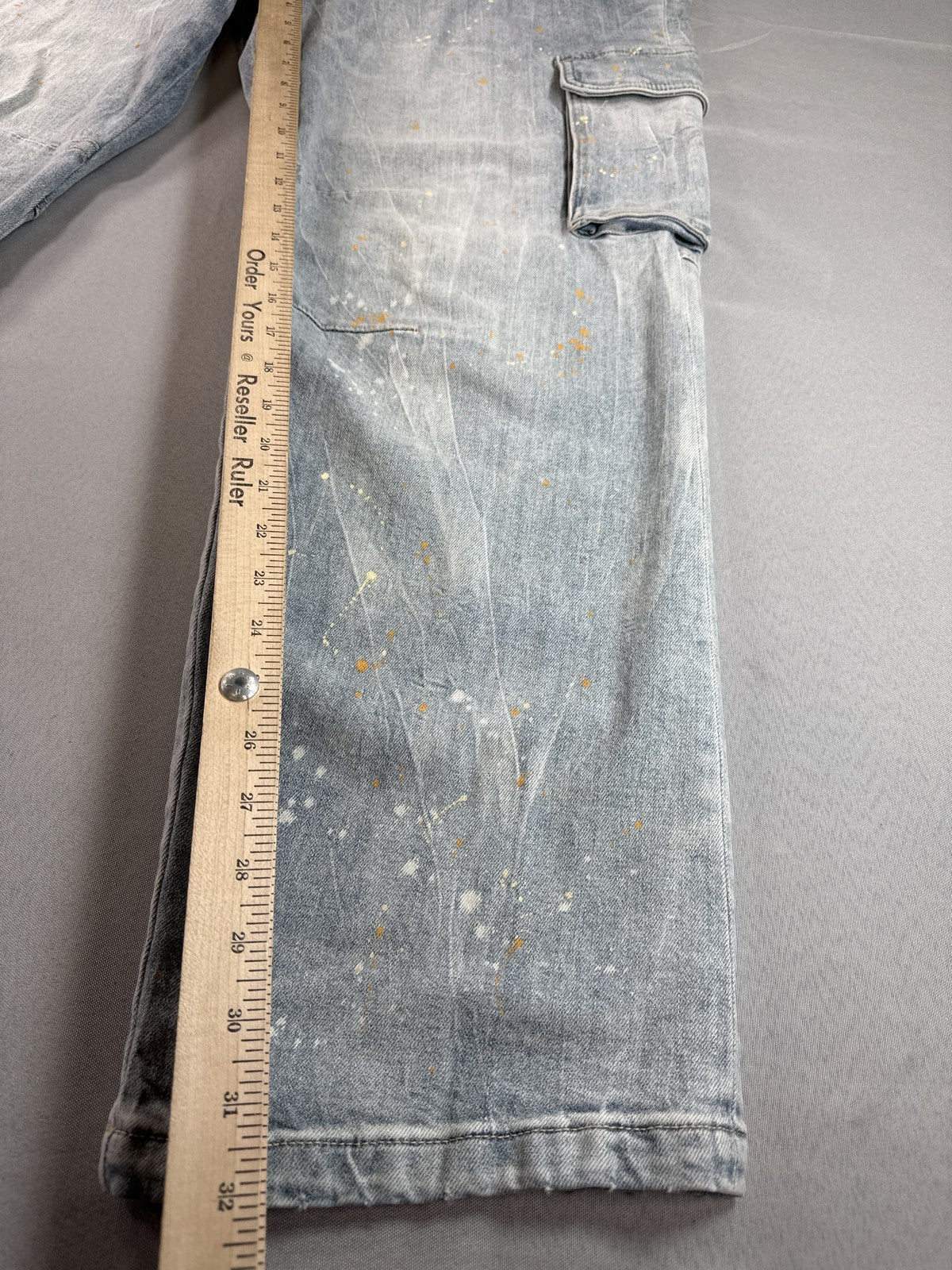 Hudson Cargo Pants Mens 40 Light Wash Denim Vintage Paint Splatter Distressed