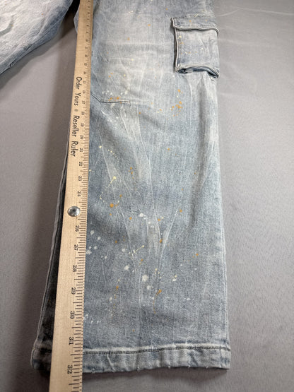 Hudson Cargo Pants Mens 40 Light Wash Denim Vintage Paint Splatter Distressed