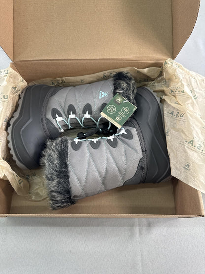 Kamik Snowangel Boots Kids Size 12 Charcoal Red Insulated Faux Fur Made USA