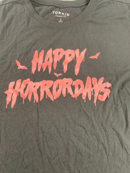 Torrid Happy Horrordays Womens Plus 2 2X Black Halloween Graphic Tee Bats Goth