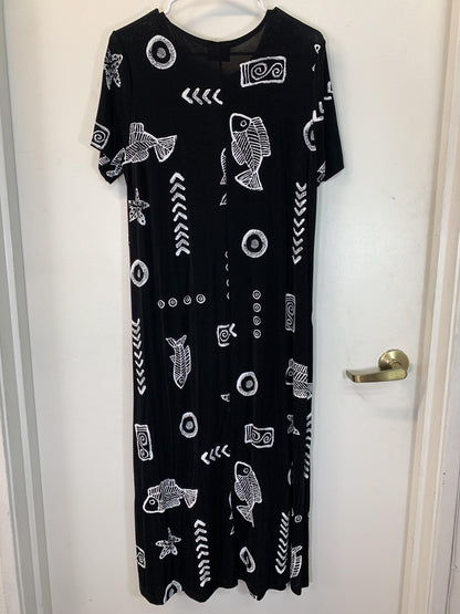 Royal Creations Dress Womens X-Large Black White Hawaiian Muumuu Maxi Made USA