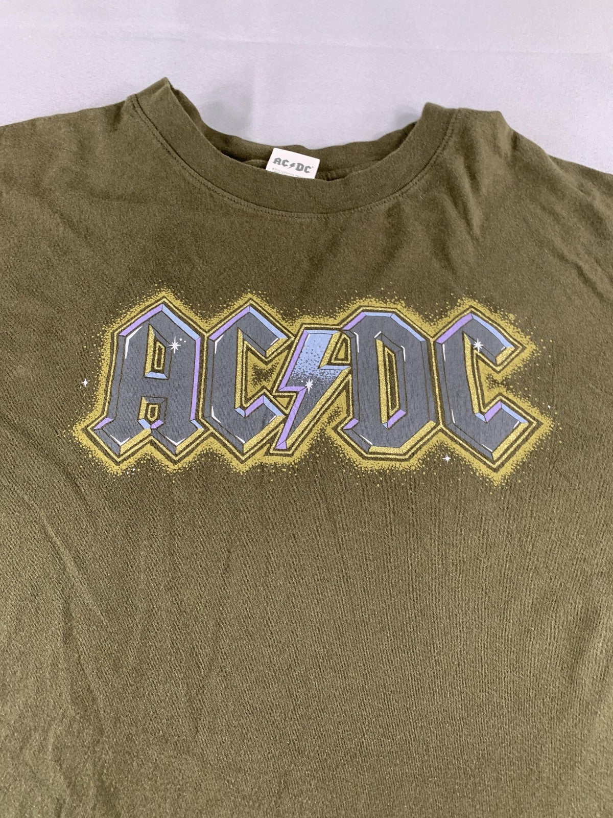 ACDC Shirt Mens Medium Olive Green American Eagle Band Tee Rock Music Graphic