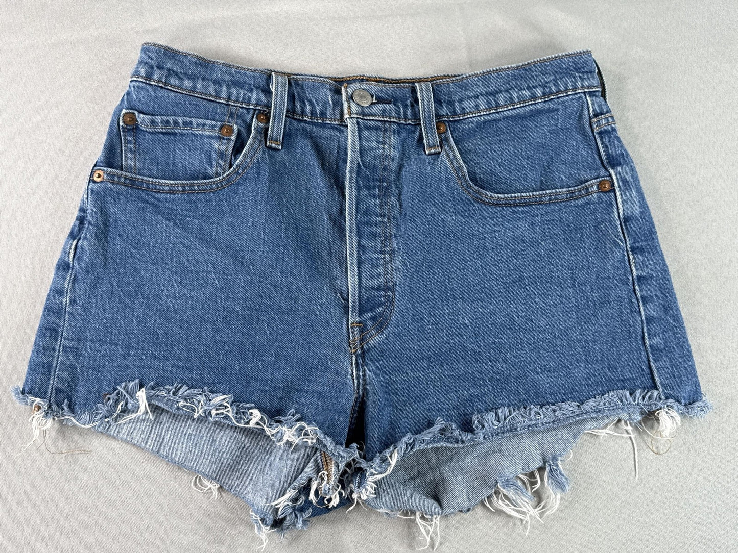 Vintage High Waisted Denim Cutoff Shorts Frayed Hem Blue Jean Summer Style