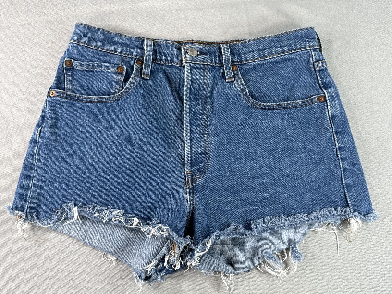 Vintage High Waisted Denim Cutoff Shorts Frayed Hem Blue Jean Summer Style