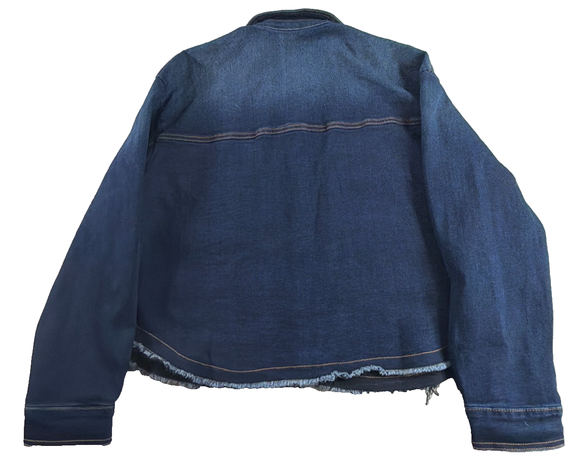 Kensie Jeans Vintage Luxe Denim Jacket Shacket Womens Large NWT Frayed Hem Blue