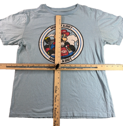 Mario Kart Nintendo Youth XL 14/16 Light Blue Graphic Circle Tee Mad Engine