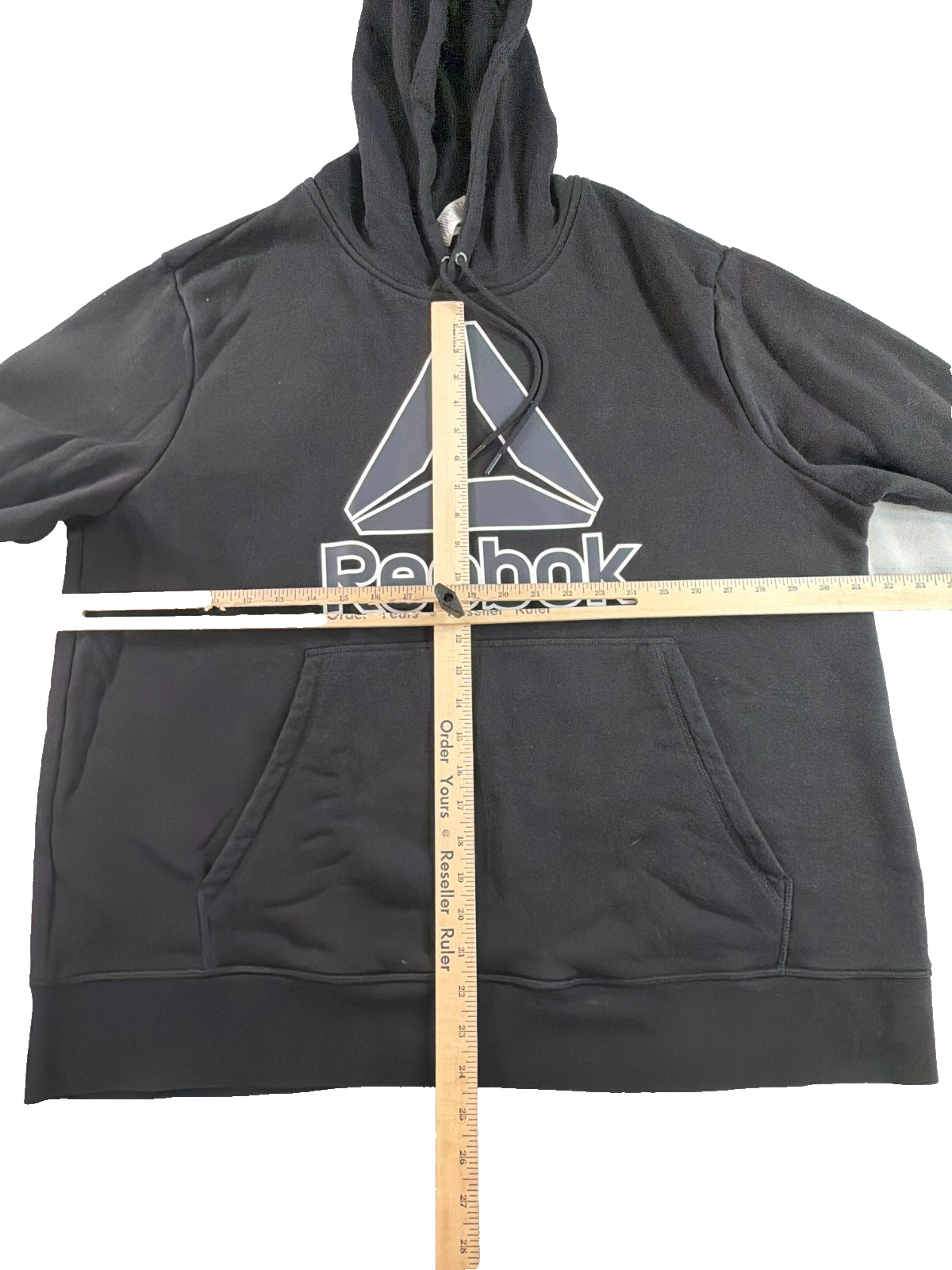 Reebok Delta Logo Pullover Hoodie Black 2XL Fleece Kangaroo Pocket Drawstring