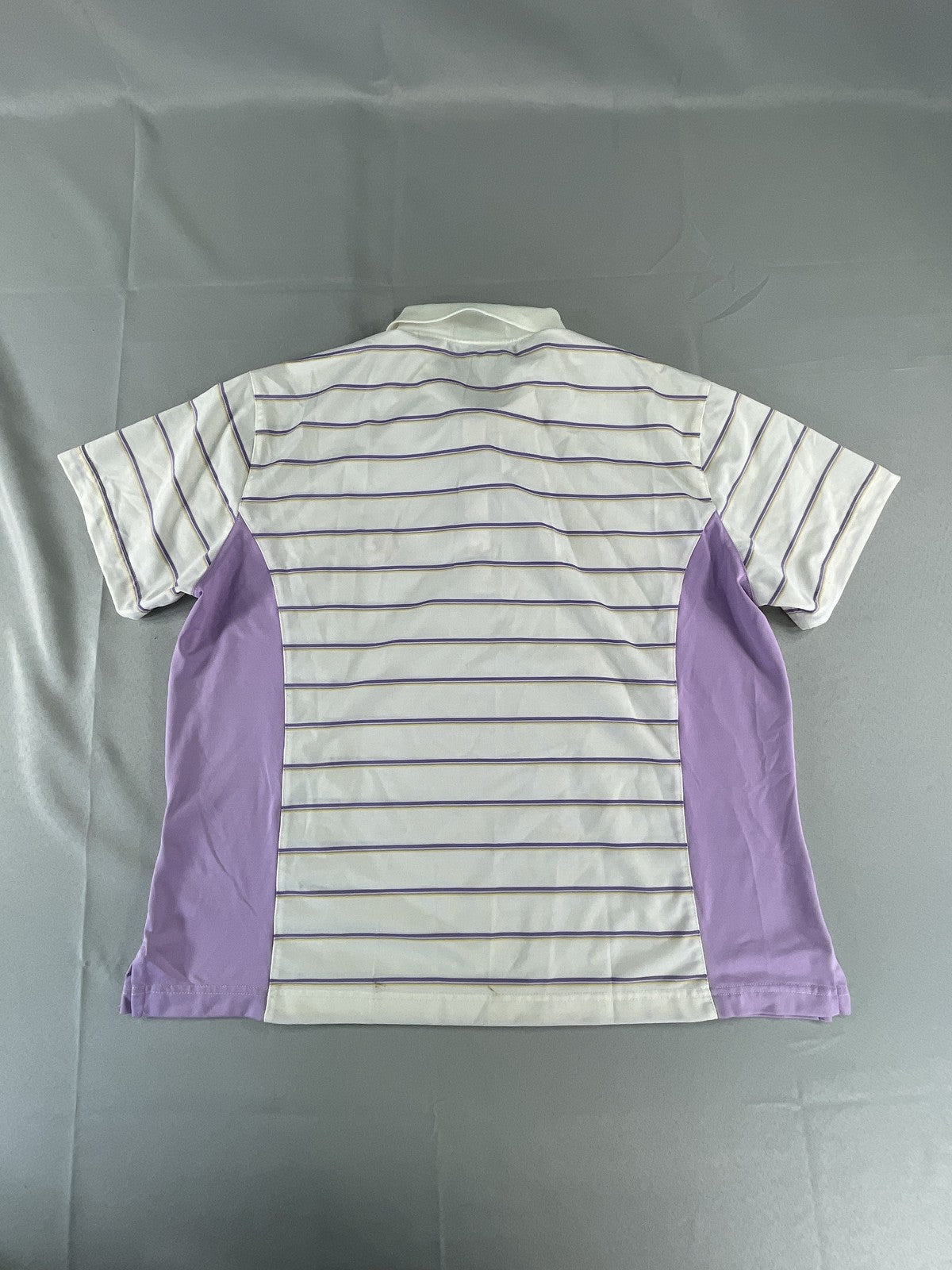 Monterey Club Polo Shirt Mens XL White Purple Striped Golf Palm Strikers CC Logo