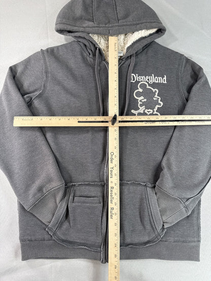 Disney Parks Mickey Mouse Hoodie L Gray Cotton Polyester Fleece Lined Zip Up Red