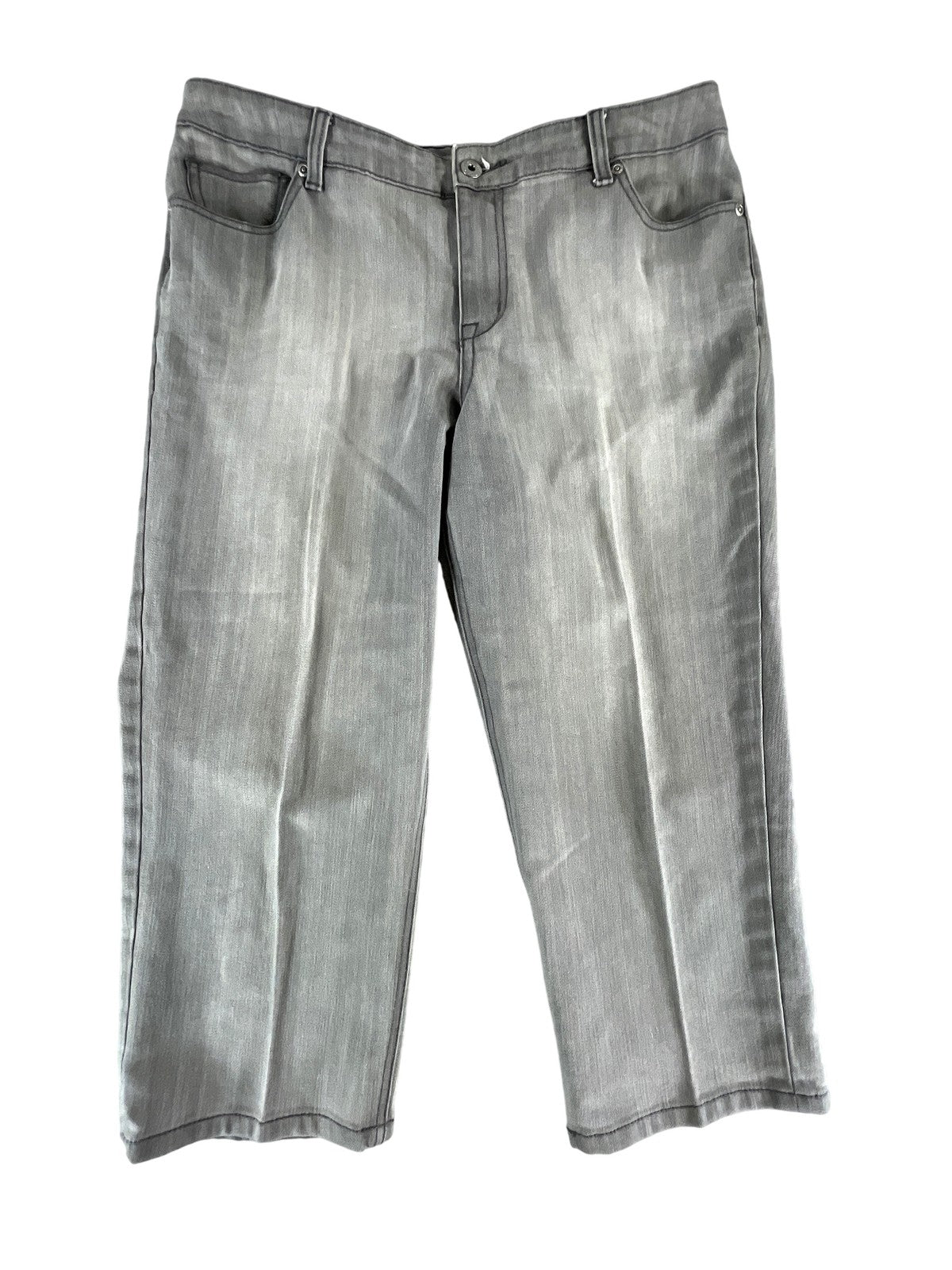 Chicos Platinum Jeans Womens 2 Gray Cropped Denim Stretch Capri Pants Classic 66