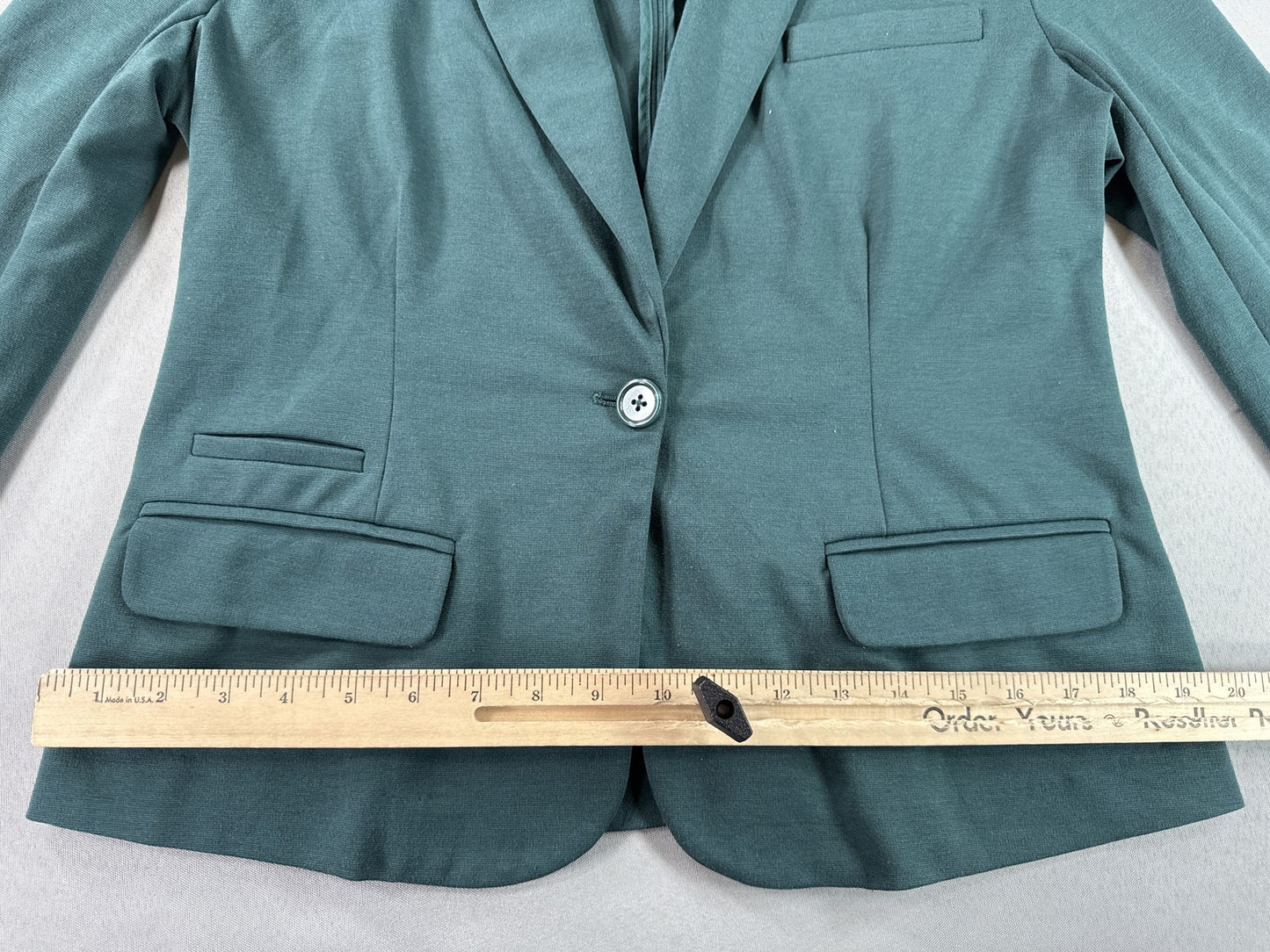 Merona Tailored Blazer M Teal Polyester Fit Notch Lapel Long Sleeve Single Solid