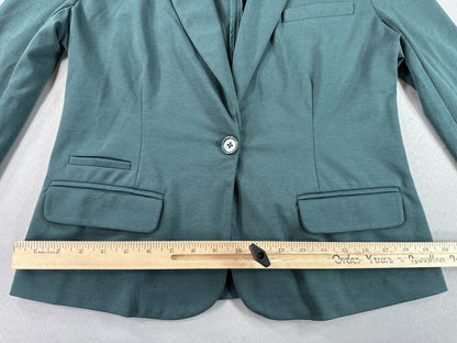Merona Tailored Blazer M Teal Polyester Fit Notch Lapel Long Sleeve Single Solid
