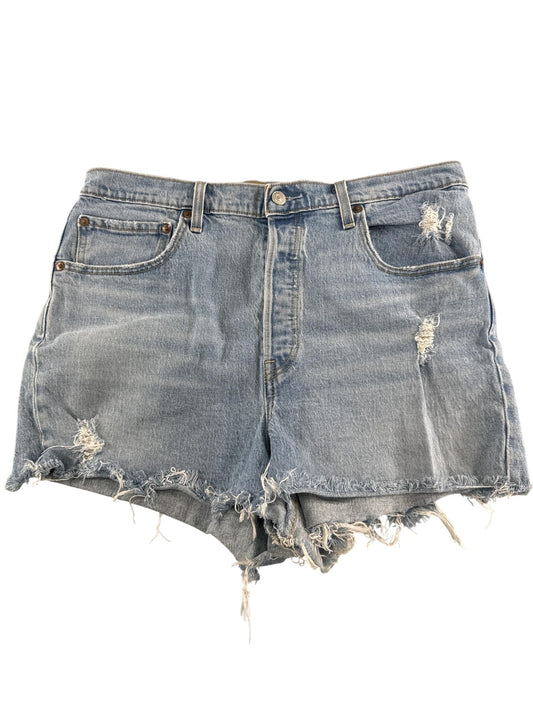 Levis Ribcage Shorts Womens 33 Blue Denim Distressed High Rise Button Fly 5275