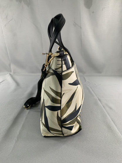 A New Day Satchel Tote Bag Womens Olive Leaf Print Black Crossbody Purse Handbag