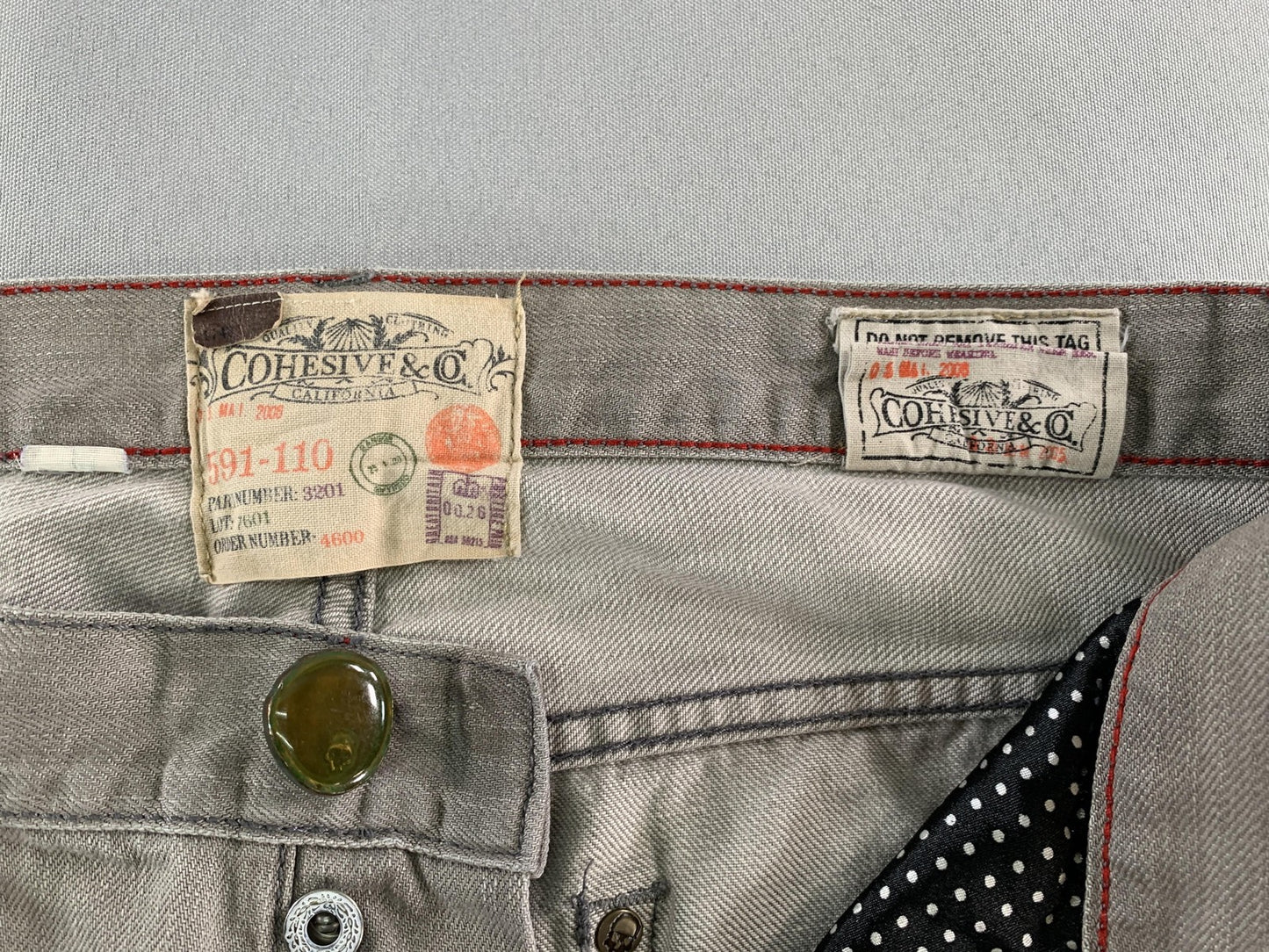 Cohesive & Co Jeans Mens 34x31 Gray Distressed Straight Leg Button Fly Raw Edge