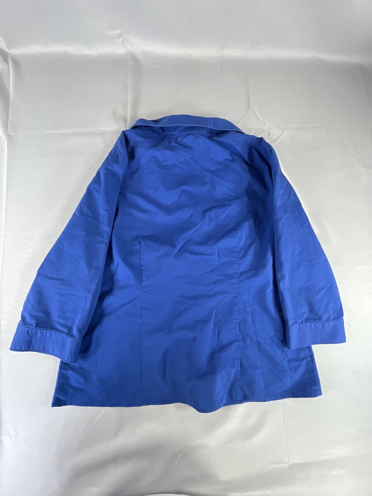 Chicos Jacket Womens 2 Blue Button Up Shirt Blouse 3/4 Sleeve Embroidered Heart