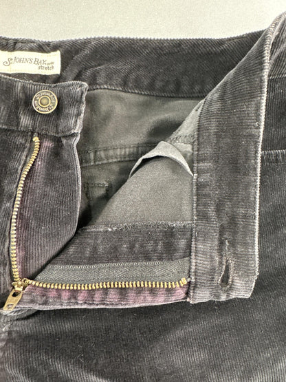 St Johns Bay Pants Womens 10 Petite Black Corduroy Stretch Flare Pockets Casual