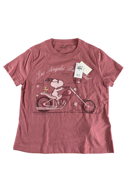 Abercrombie Kids Snoopy Shirt Girls 5/6 Pink Los Angeles Biker Club Oversized on